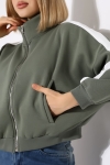 21954  KADIN 3 İP PENYE COMP. ŞARD.KOLLARI MİKROŞERİTLİ BOYDAN METAL FERMUARLI HAKİM YAKA FLOTA CEPLİ GENİŞ SALAŞ SWEATSHIRT