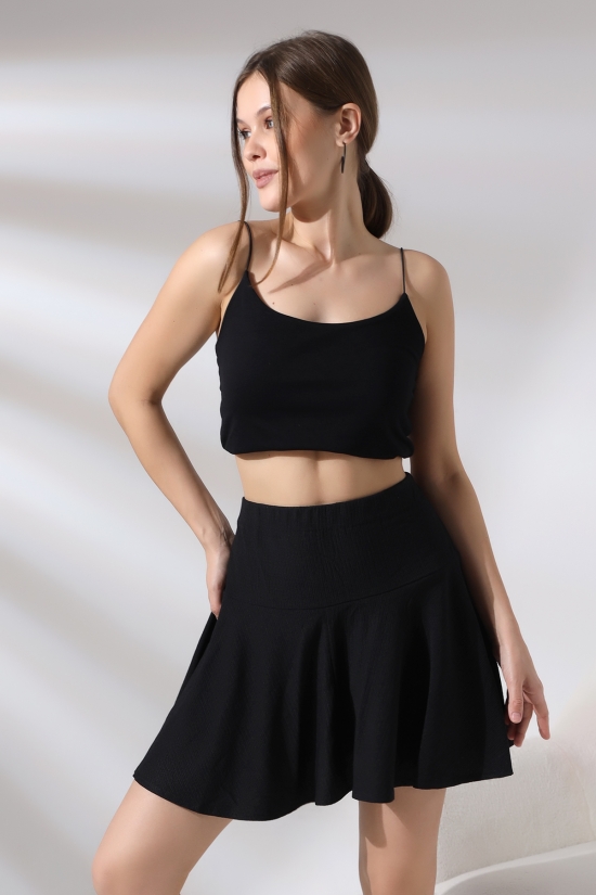 21135  BAYAN BÜRÜMCÜK YAN BELİ FERMUARLI ŞORTLU ETEK  