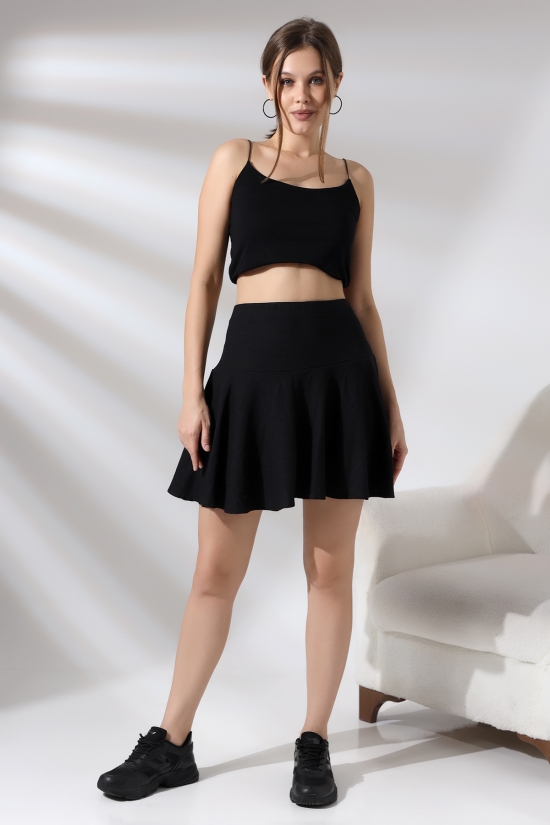 21135  BAYAN BÜRÜMCÜK YAN BELİ FERMUARLI ŞORTLU ETEK  