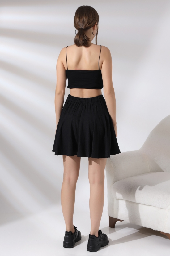 21135  BAYAN BÜRÜMCÜK YAN BELİ FERMUARLI ŞORTLU ETEK  