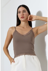 22052 KADIN ÖNÜ ARKASI VE ETEĞİ DANTELLİ FULL LYC RİB KOMPAKT BİYELİ ATLET 