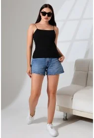 21563  KADIN LYC COMP. LASTİK İP ASKILI KISA CROP TULUM ATLET 