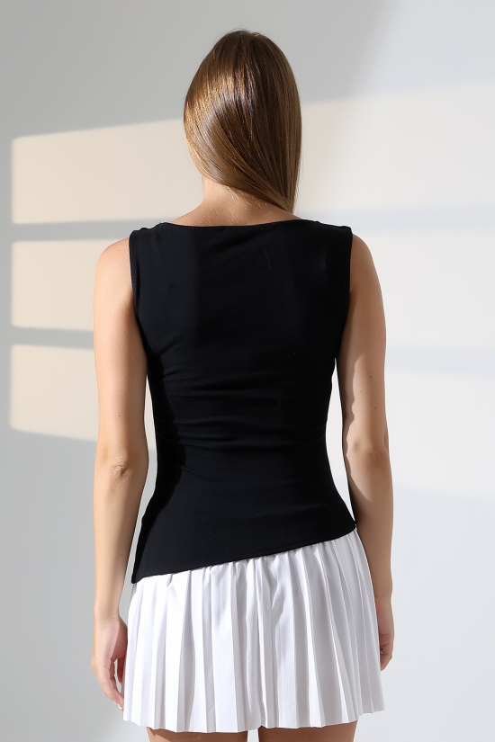 22050  KADIN KAYIK YAKA  ÖN BEDENİ ASİMETRİK VE YANDAN 2 PENSLİ FULL LYC RİBANA TULUM OFİS ATLET 