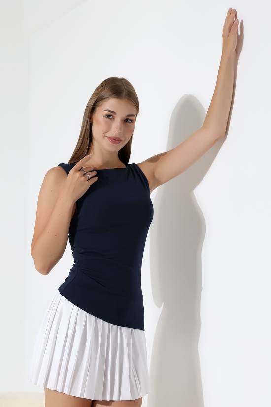 22050  KADIN KAYIK YAKA  ÖN BEDENİ ASİMETRİK VE YANDAN 2 PENSLİ FULL LYC RİBANA TULUM OFİS ATLET 