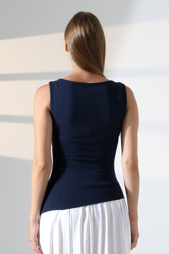 22050  KADIN KAYIK YAKA  ÖN BEDENİ ASİMETRİK VE YANDAN 2 PENSLİ FULL LYC RİBANA TULUM OFİS ATLET 