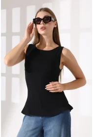 22070 KADIN KAYIK YAKA FULL LYC RİBANA YANLARI KUPLU PARÇALI ETEĞİ VOLANLI KOLSUZ TSHIRT 22070 KADIN KAYIK YAKA FULL LYC RİBANA YANLARI KUPLU PARÇALI ETEĞİ VOLANLI KOLSUZ TSHIRT