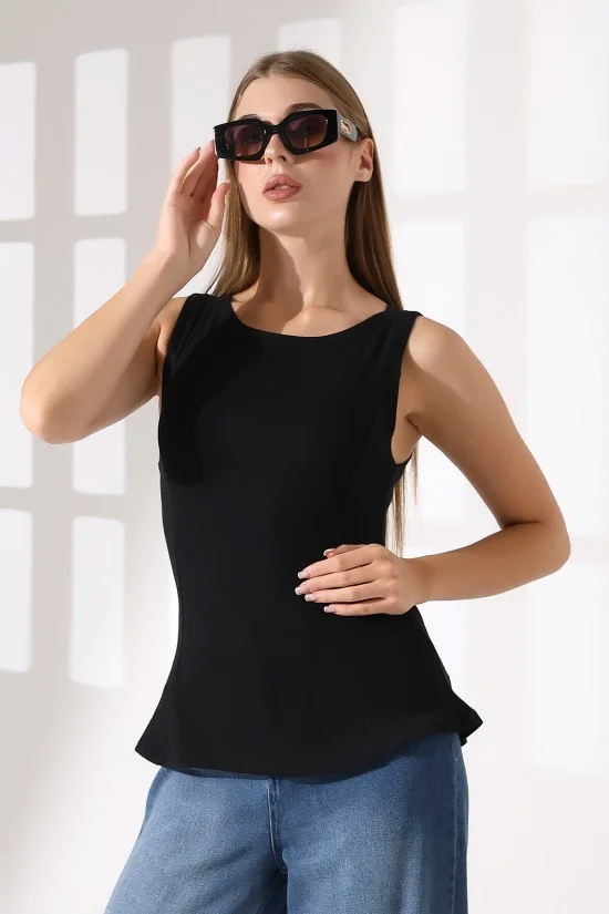 22070 KADIN KAYIK YAKA FULL LYC RİBANA YANLARI KUPLU PARÇALI ETEĞİ VOLANLI KOLSUZ TSHIRT 22070 KADIN KAYIK YAKA FULL LYC RİBANA YANLARI KUPLU PARÇALI ETEĞİ VOLANLI KOLSUZ TSHIRT