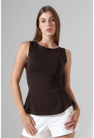 22070  KADIN KAYIK YAKA FULL LYC RİBANA YANLARI KUPLU PARÇALI ETEĞİ VOLANLI KOLSUZ TSHIRT 