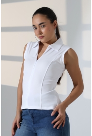 22112  KADIN GÖMLEK YAKA KOLSUZ GİZLİ FERMUARLI  FULL LYC RİBANA YANLARI KUPLU PARÇALI ETEĞİ VOLANLI TSHIRT 