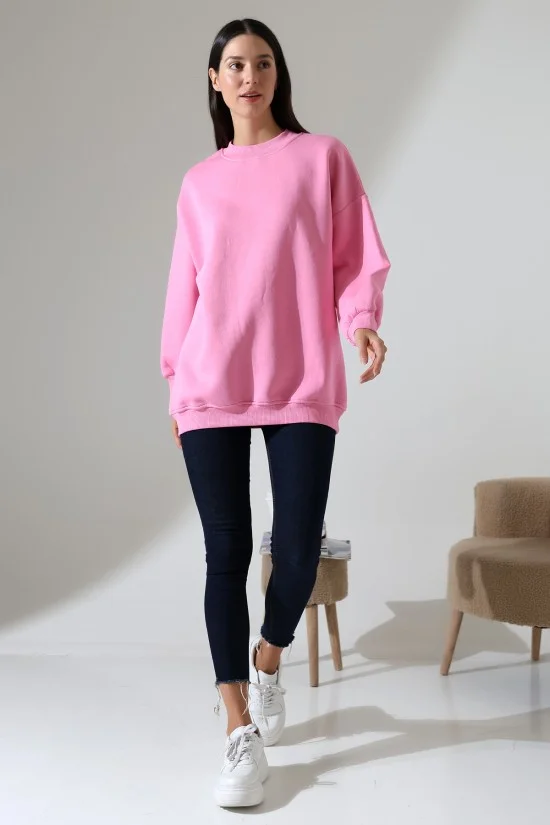 21910 KADIN 3 İP ŞARDONLU PENYE COMP YARIM BALIKCI SALAŞ OVERSİZE TUNİK SWETSHIRT