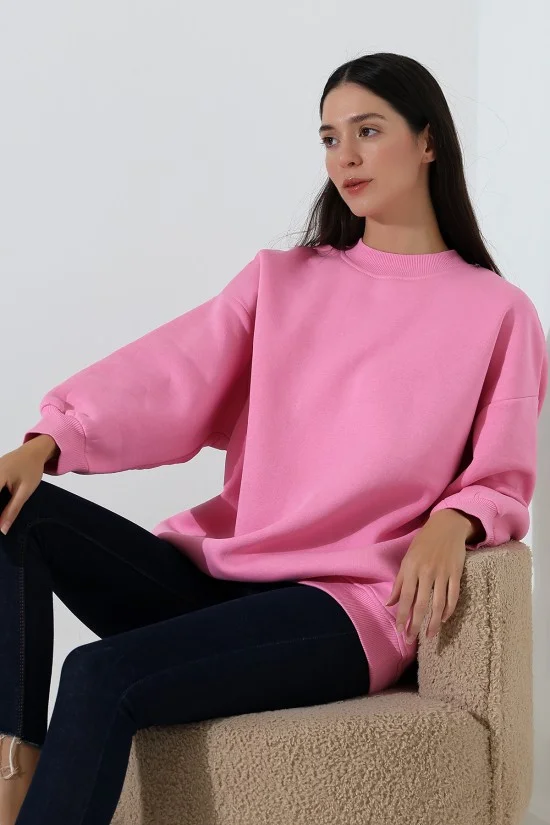 21910 KADIN 3 İP ŞARDONLU PENYE COMP YARIM BALIKCI SALAŞ OVERSİZE TUNİK SWETSHIRT