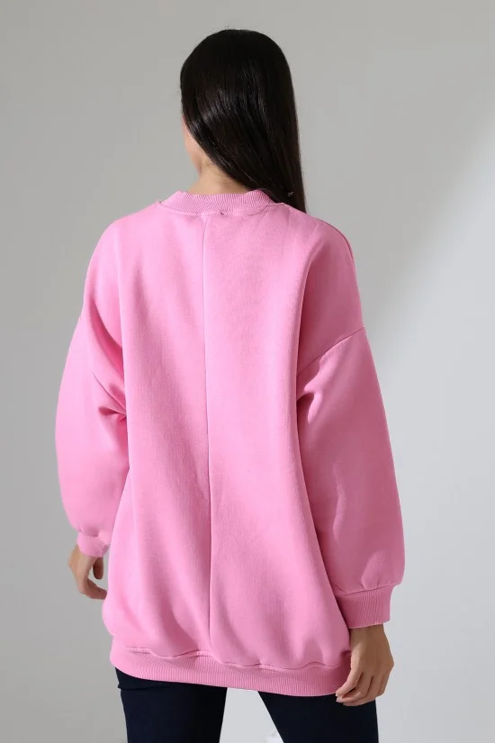 21910 KADIN 3 İP ŞARDONLU PENYE COMP YARIM BALIKCI SALAŞ OVERSİZE TUNİK SWETSHIRT