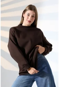 21910 KADIN 3 İP ŞARDONLU PENYE COMP YARIM BALIKCI SALAŞ OVERSİZE TUNİK SWEATSHIRT
