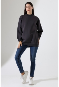 21910 KADIN 3 İP ŞARDONLU PENYE COMP YARIM BALIKCI SALAŞ OVERSİZE TUNİK SWEATSHIRT