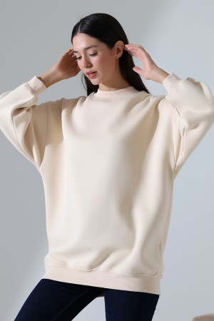 21910 KADIN 3 İP ŞARDONLU PENYE COMP YARIM BALIKCI SALAŞ OVERSİZE TUNİK SWEATSHIRT