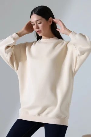 21910 KADIN 3 İP ŞARDONLU PENYE COMP YARIM BALIKCI SALAŞ OVERSİZE TUNİK SWEATSHIRT