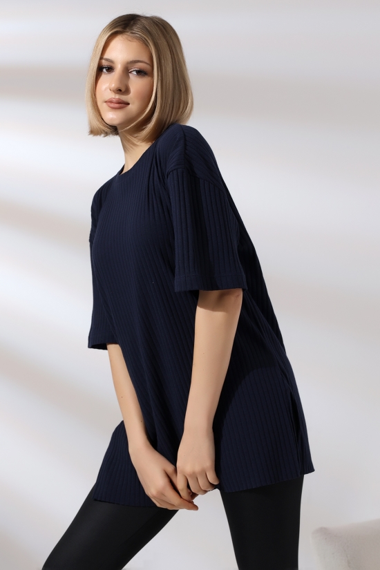 21493 BAYAN 7X4 KAŞGORSE  OVERSİZE  YANLARI YIRTMAÇLI BİSİKLET TUNİK TSHIRT