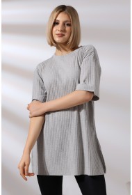 21493 KADIN 7X4 KAŞGORSE  OVERSİZE  YANLARI YIRTMAÇLI BİSİKLET TUNİK TSHIRT