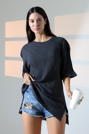 21493 KADIN 7X4 KAŞGORSE  OVERSİZE  YANLARI YIRTMAÇLI BİSİKLET TUNİK TSHIRT