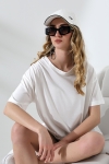 21752 KADIN OVERSİZE KOMPAKT PAMUKLU KISA KOL BİSİKLET TSHIRT