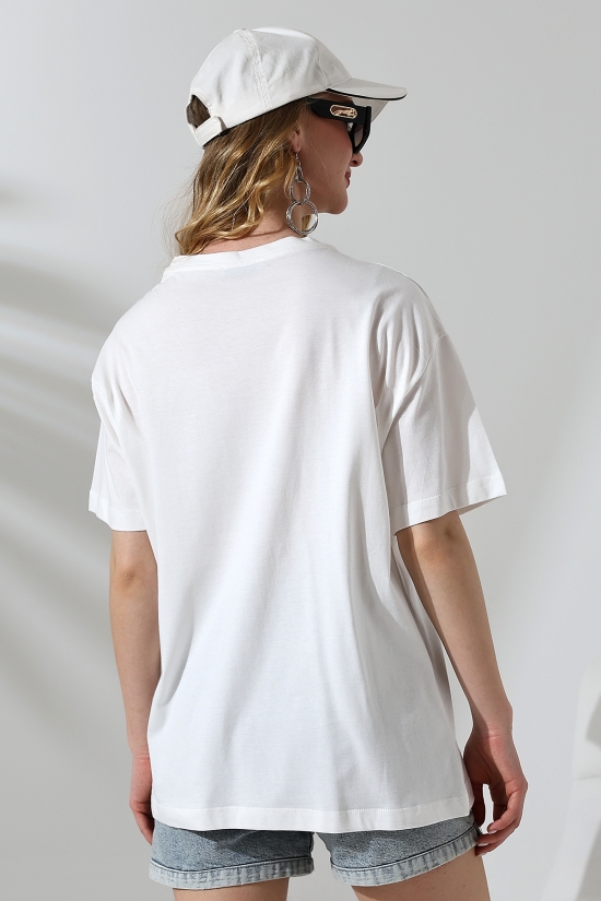 21752 KADIN OVERSİZE KOMPAKT PAMUKLU KISA KOL BİSİKLET TSHIRT