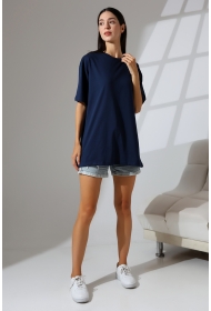 21752 KADIN OVERSİZE KOMPAKT PAMUKLU KISA KOL BİSİKLET TSHIRT