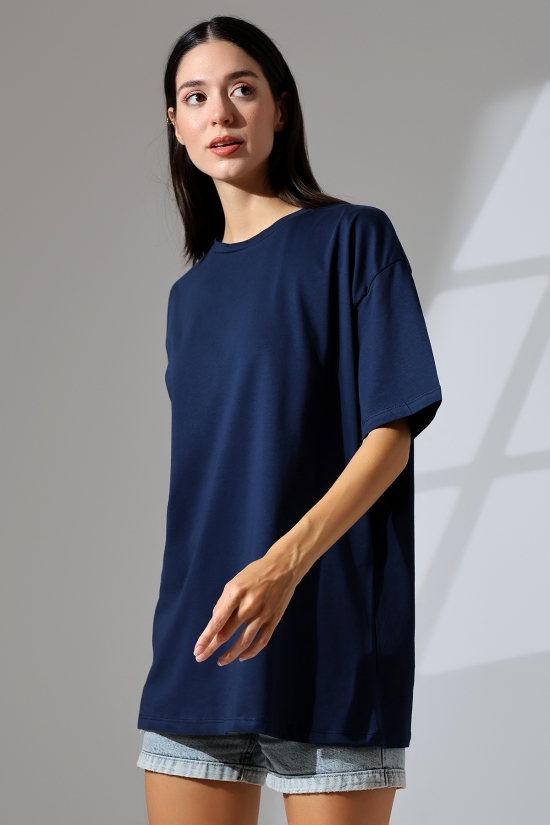 21752 KADIN OVERSİZE KOMPAKT PAMUKLU KISA KOL BİSİKLET TSHIRT