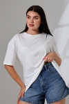 21752 KADIN OVERSİZE KOMPAKT PAMUKLU KISA KOL BİSİKLET TSHIRT