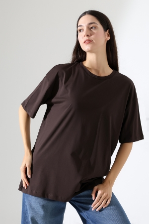 21752 KADIN OVERSİZE KOMPAKT PAMUKLU KISA KOL BİSİKLET TSHIRT