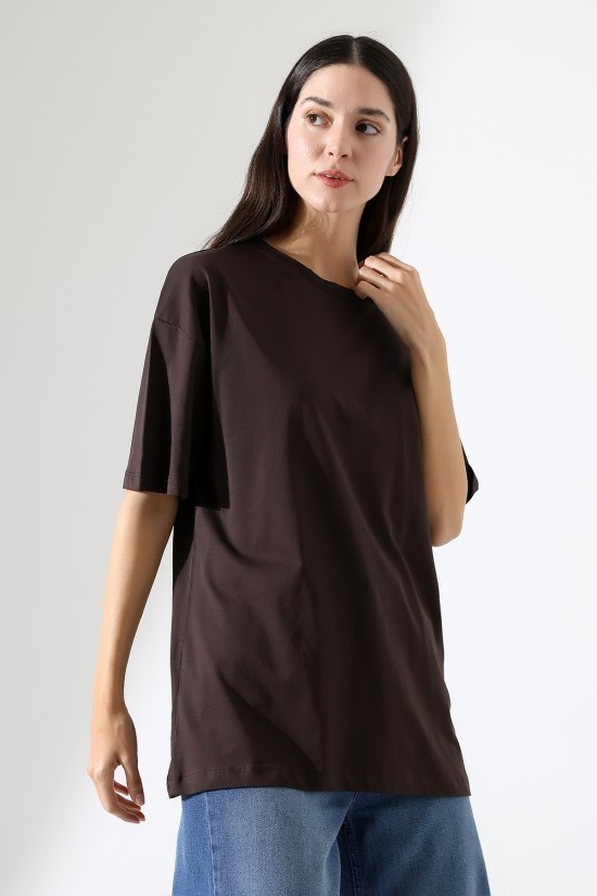 21752 KADIN OVERSİZE KOMPAKT PAMUKLU KISA KOL BİSİKLET TSHIRT