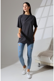 21752 KADIN OVERSİZE KOMPAKT PAMUKLU KISA KOL BİSİKLET TSHIRT