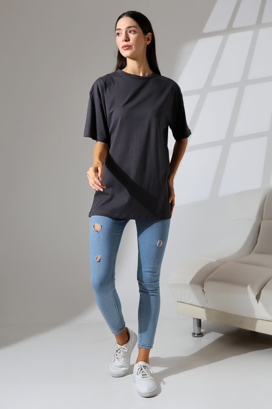 21752 KADIN OVERSİZE KOMPAKT PAMUKLU KISA KOL BİSİKLET TSHIRT