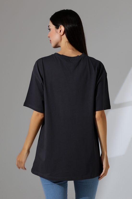 21752 KADIN OVERSİZE KOMPAKT PAMUKLU KISA KOL BİSİKLET TSHIRT