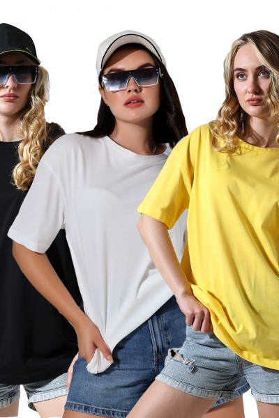 0-31752 - 3LÜ PAKET KADIN OVERSİZE KOMPAKT PAMUKLU KISA KOL BİSİKLET TSHIRT 0-31752 - 3LÜ PAKET KADIN OVERSİZE KOMPAKT PAMUKLU KISA KOL BİSİKLET TSHIRT