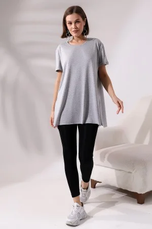 19598 KADIN KISA KOL KATLAMA. YANL YARI DİKİŞSİZ VE YIRTM.VSK BİSİKLET YAKA TUNİK TSHIRT