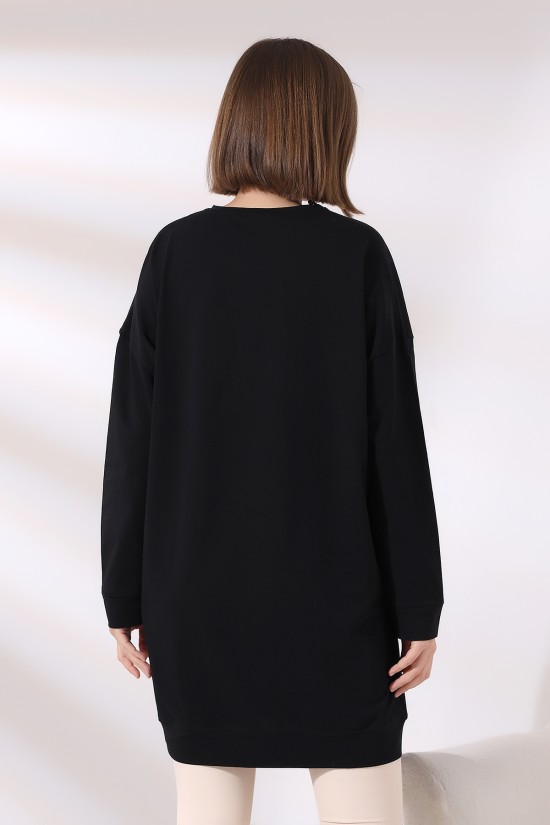 19186 BAYAN LYC COMPACK BİSİKLET YAKA UZUN KOL SALAŞ YAKA-KOL-ETEĞİ MANŞETLİ  TUNİK 