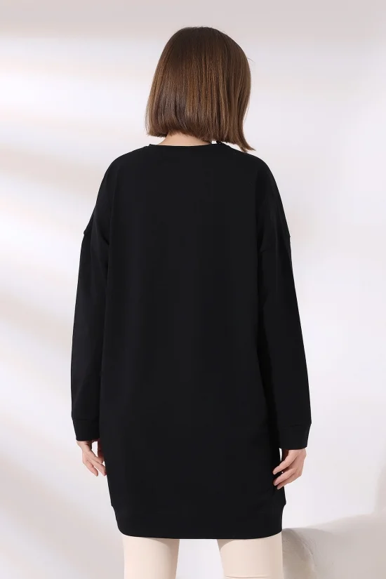 19186 BAYAN LYC COMPACK BİSİKLET YAKA UZUN KOL SALAŞ YAKA-KOL-ETEĞİ MANŞETLİ  TUNİK 