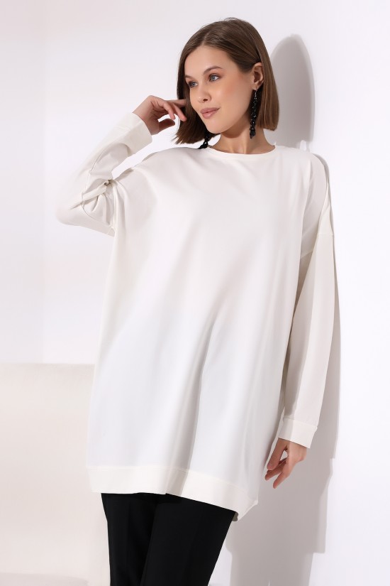 19186 BAYAN LYC COMPACK BİSİKLET YAKA UZUN KOL SALAŞ YAKA-KOL-ETEĞİ MANŞETLİ  TUNİK 