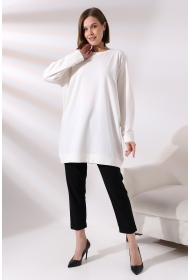 19186 KADIN LYC KOMPAKT BİSİKLET YAKA UZUN KOL SALAŞ YAKA-KOL-ETEĞİ MANŞETLİ  TUNİK 