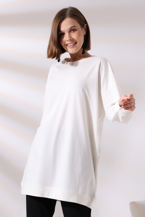 19186 BAYAN LYC COMPACK BİSİKLET YAKA UZUN KOL SALAŞ YAKA-KOL-ETEĞİ MANŞETLİ  TUNİK 