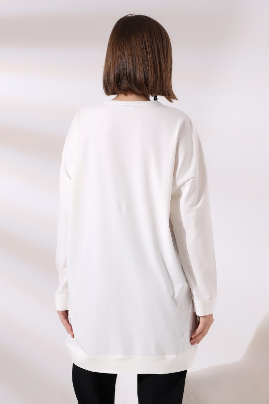 19186 BAYAN LYC COMPACK BİSİKLET YAKA UZUN KOL SALAŞ YAKA-KOL-ETEĞİ MANŞETLİ  TUNİK 