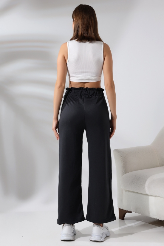 21361 TRAVEL ÖNÜ BASK.VE PAÇALARI BASK. SALAŞ KEMERLİ KUŞAKLI YÜKS.KEMER BÜZG.BAYAN GENİŞ SALAŞ 2 İP PANTOLON 