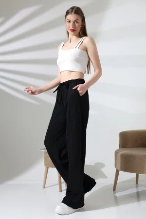 21959 KADIN JAKARLI VYN KUMAŞ  CEPLİ İNCE BELLASTİKLİ PAÇASI AÇIK SALAŞ PANTOLON 