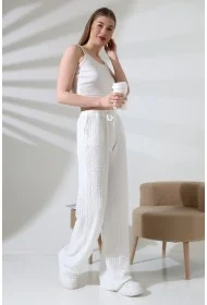 21959 KADIN JAKARLI VYN KUMAŞ  CEPLİ İNCE BELLASTİKLİ PAÇASI AÇIK SALAŞ PANTOLON 