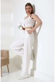 21959 KADIN JAKARLI VYN KUMAŞ  CEPLİ İNCE BELLASTİKLİ PAÇASI AÇIK SALAŞ PANTOLON 