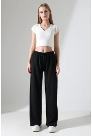 22146 KADIN AKORDİON FULL LYC KUMAŞ  CEPLİ İNCE BELLASTİKLİ PAÇASI AÇIK SALAŞ PANTOLON 