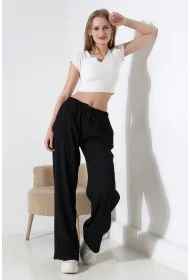 22146 KADIN AKORDİON FULL LYC KUMAŞ  CEPLİ İNCE BELLASTİKLİ PAÇASI AÇIK SALAŞ PANTOLON 