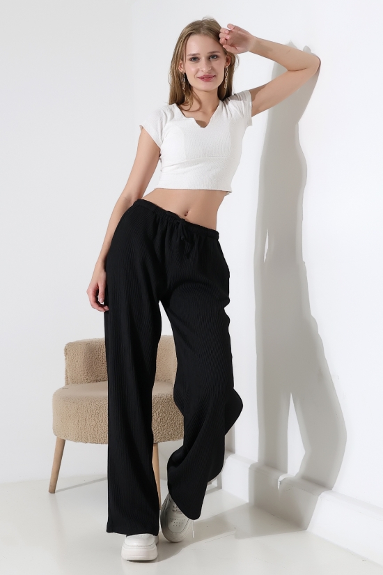 22146 KADIN AKORDİON FULL LYC KUMAŞ  CEPLİ İNCE BELLASTİKLİ PAÇASI AÇIK SALAŞ PANTOLON 