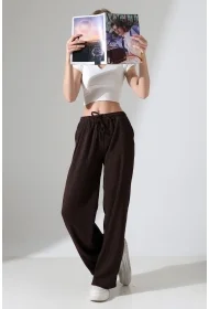 22146 KADIN AKORDİON FULL LYC KUMAŞ  CEPLİ İNCE BELLASTİKLİ PAÇASI AÇIK SALAŞ PANTOLON 