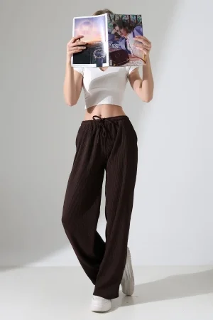 22146 KADIN AKORDİON FULL LYC KUMAŞ  CEPLİ İNCE BELLASTİKLİ PAÇASI AÇIK SALAŞ PANTOLON 